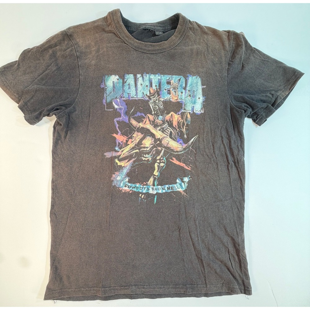 Pantera Cowboys From Hell Graphic T-Shirt Faded Black Distressed Mens Large